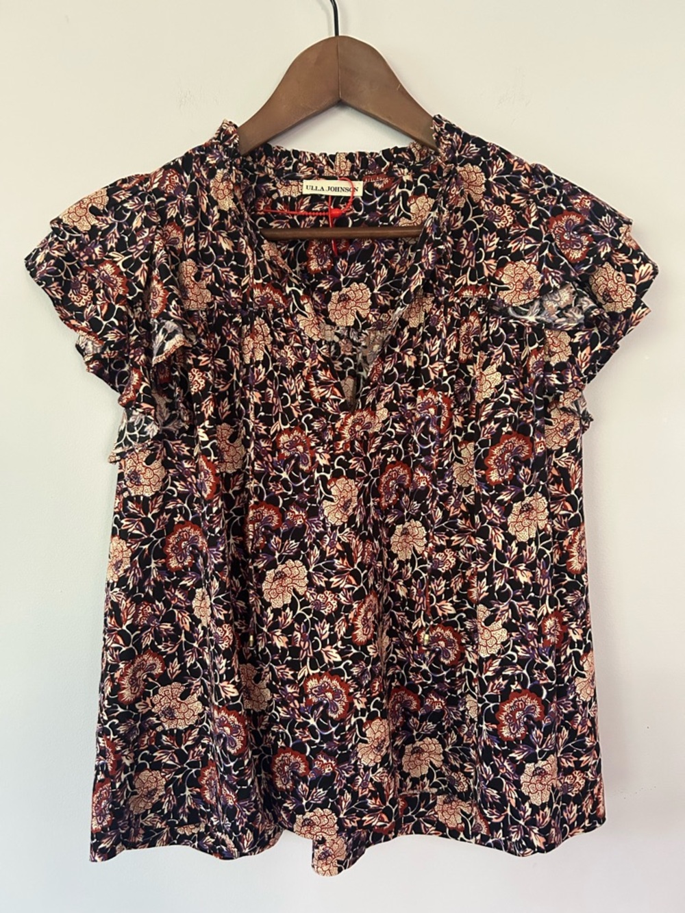 Ulla Johnson Gabi Floral Tie Front Blouse Size 8 Ruffle Peasant Boho Top